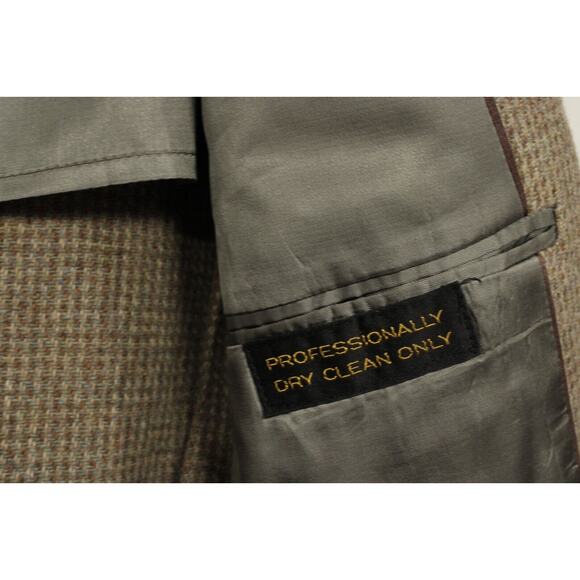 Sterling Hunt Blazer Men 42 100% Pure Virgin Wool Houndstooth Tweed Tan VTG - Picture 13 of 14